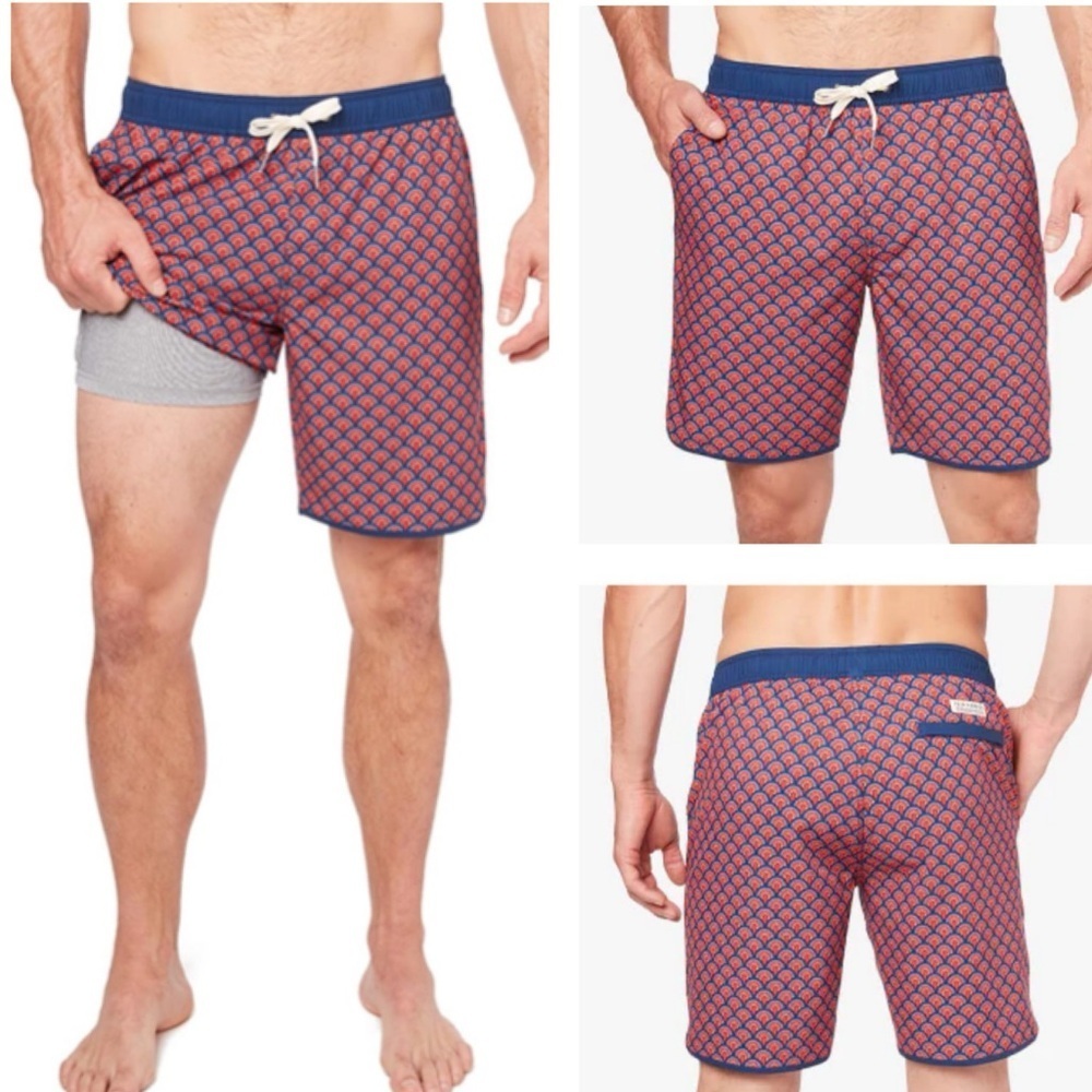 Fair Harbor The Anchor Red Art Deco Swim Shorts Athletic Fit XXXL Built in Liner